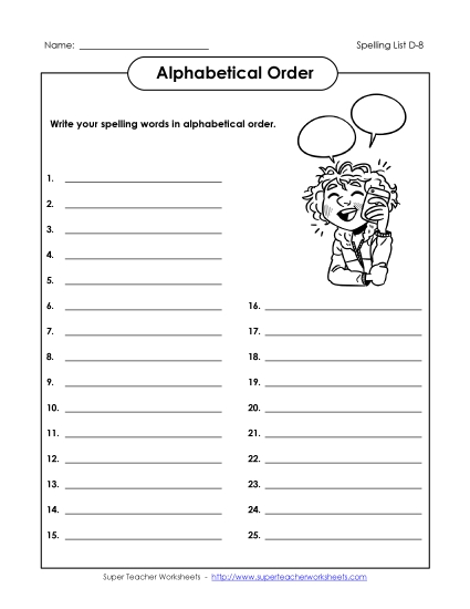 Alphabetical Order - ABC Order: Write List (D-8) Alphabetical Order - ABC Order: Write List (D-8)