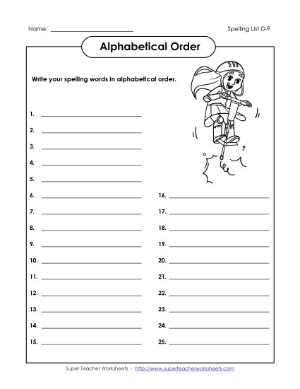 Alphabetical Order - ABC Order: Write List (D-9)