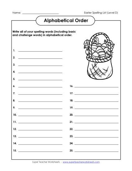 Alphabetical Order - ABC Order: Write List (D-Easter) 