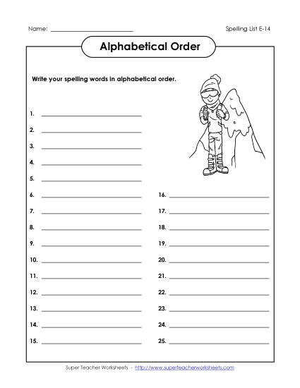 Alphabetical Order - ABC Order: Write List (E-14)