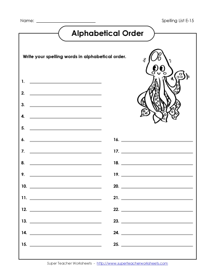 Alphabetical Order - ABC Order: Write List (E-15) Alphabetical Order - ABC Order: Write List (E-15)