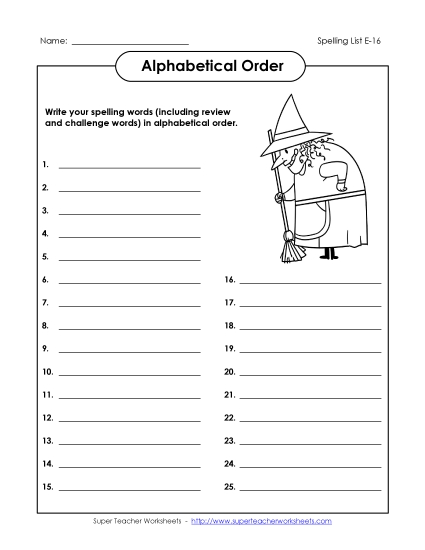 Alphabetical Order - ABC Order: Write List (E-16)