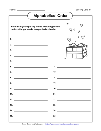 Alphabetical Order - ABC Order: Write List (E-17) Alphabetical Order - ABC Order: Write List (E-17)