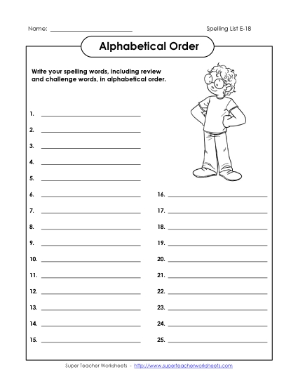 Alphabetical Order - ABC Order: Write List (E-18)
