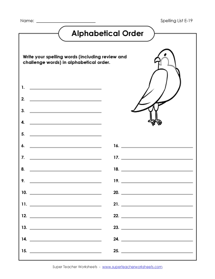 Alphabetical Order - ABC Order: Write List (E-19) Alphabetical Order - ABC Order: Write List (E-19)