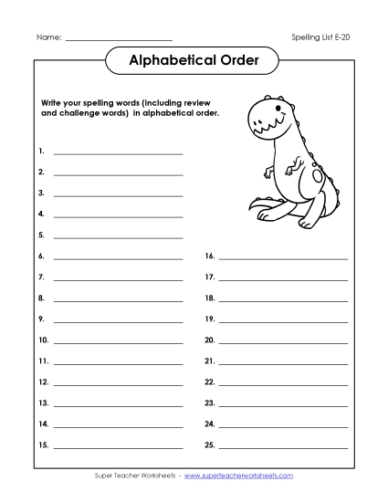 Alphabetical Order - ABC Order: Write List (E-20) Alphabetical Order - ABC Order: Write List (E-20)