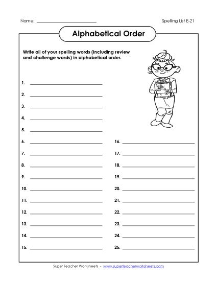 Alphabetical Order - ABC Order: Write List (E-21)