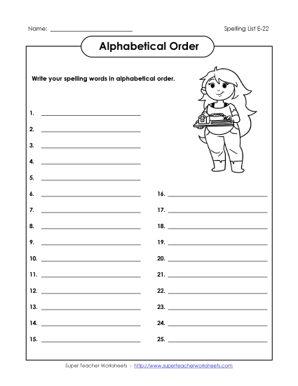 Alphabetical Order - ABC Order: Write List (E-22)
