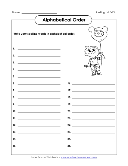 Alphabetical Order - ABC Order: Write List (E-23) Alphabetical Order - ABC Order: Write List (E-23)