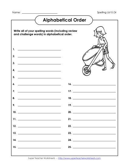 Alphabetical Order - ABC Order: Write List (E-24) Alphabetical Order - ABC Order: Write List (E-24)