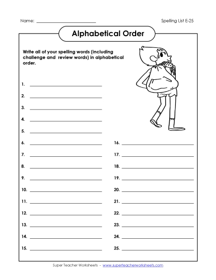Alphabetical Order - ABC Order: Write List (E-25) Alphabetical Order - ABC Order: Write List (E-25)