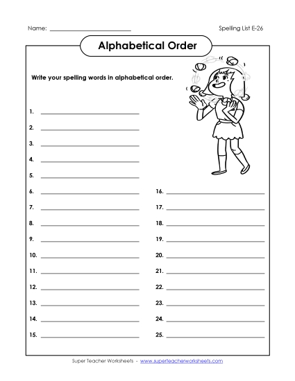 Alphabetical Order - ABC Order: Write List (E-26) Alphabetical Order - ABC Order: Write List (E-26)