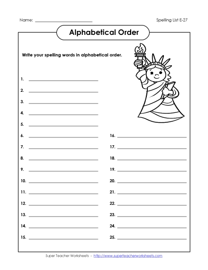 Alphabetical Order - ABC Order: Write List (E-27)