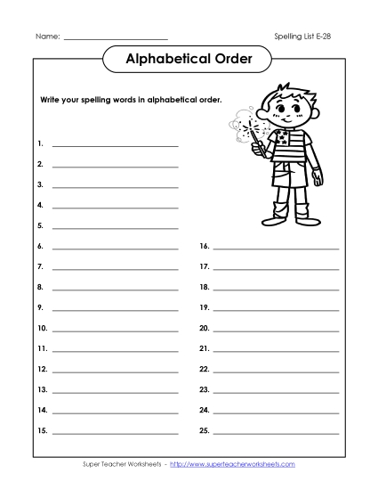 Alphabetical Order - ABC Order: Write List (E-28) Alphabetical Order - ABC Order: Write List (E-28)