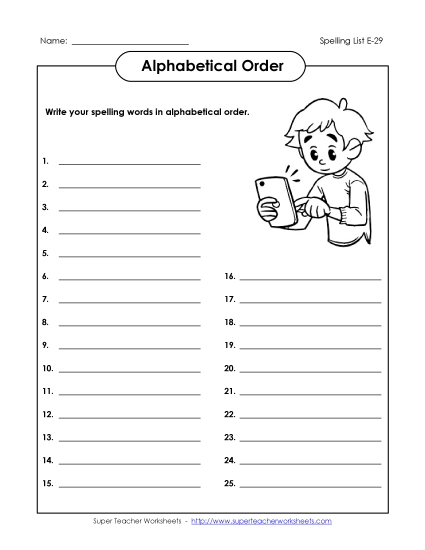 Alphabetical Order - ABC Order: Write List (E-29) Alphabetical Order - ABC Order: Write List (E-29)