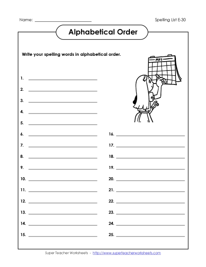 Alphabetical Order - ABC Order: Write List (E-30)