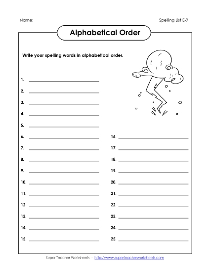 Alphabetical Order - ABC Order: Write List (E-9)
