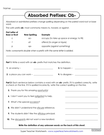 Absorbed Prefixes - Absorbed Prefixes: Ob- Absorbed Prefixes - Absorbed Prefixes: Ob-