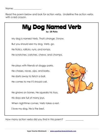 Basic Action Verbs - Action Verb Poem: Basic Action Verbs - Action Verb Poem: