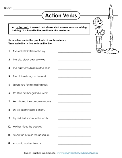 Basic Action Verbs - Action Verb Worksheet #2 Basic Action Verbs - Action Verb Worksheet #2