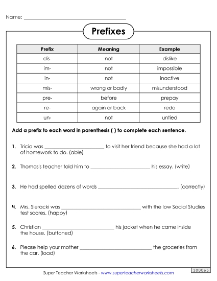 Prefixes - Add Prefix to complete sentences Prefixes - Add Prefix to complete sentences