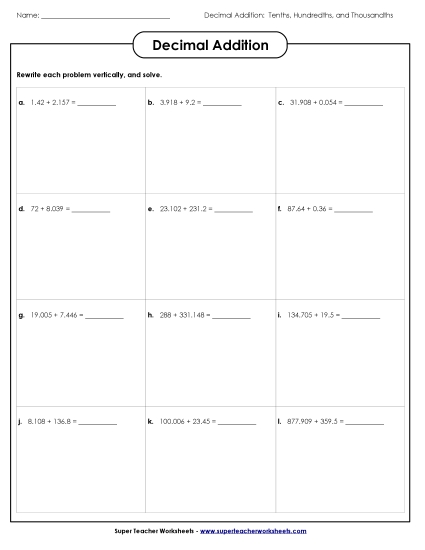 Thousandths - Add: Thousandths Thousandths - Add: Thousandths