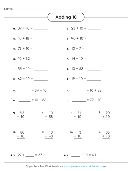 Adding 10 - Adding 10 (Horizontal and Vertical) Adding 10 - Adding 10 (Horizontal and Vertical)