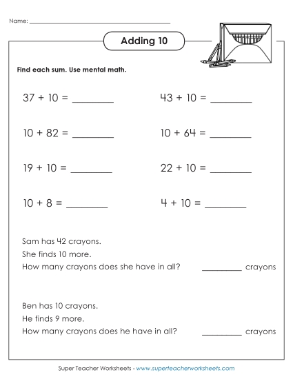 Adding 10 - Adding 10 (Horizontal w/ Word Problems) Adding 10 - Adding 10 (Horizontal w/ Word Problems)