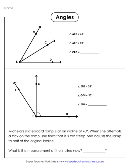 Adding Angles Worksheets - Adding Adjacent Angles