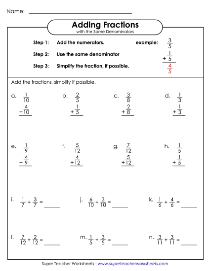 Adding Fractions: Same Denominator - Adding Fractions (Horizontal and Vertical)