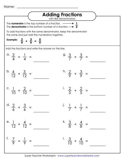 Adding Fractions: Same Denominator - Adding Fractions (Horizontal)