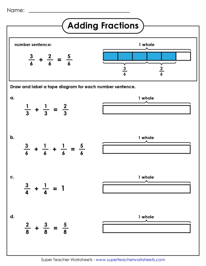 Adding Fractions: Same Denominator - Adding Fractions: Making Tape Diagrams Adding Fractions: Same Denominator - Adding Fractions: Making Tape Diagrams