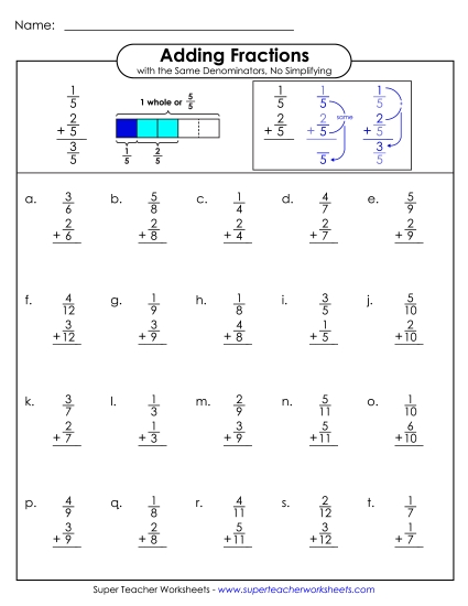 Adding Fractions: Same Denominator - Adding Fractions w/ Like Denominators (Vertical)