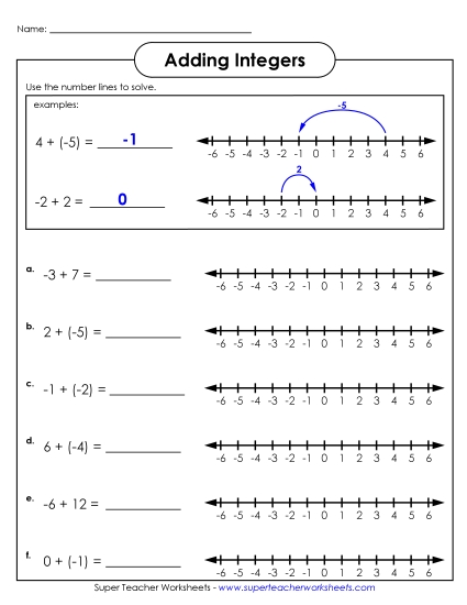 Number Line Addition - Adding Integers #2 Number Line Addition - Adding Integers #2