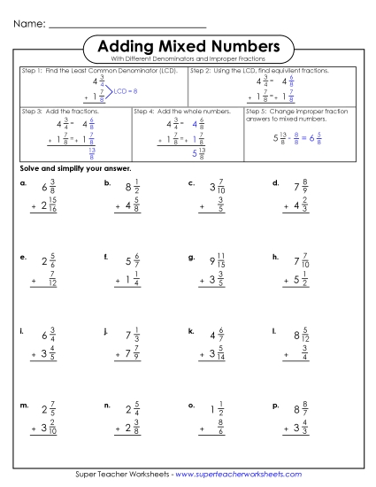 Adding and Subtracting Mixed Numbers - Adding Mixed Numbers 4  (Unlike Denominators & Improper Fractions)