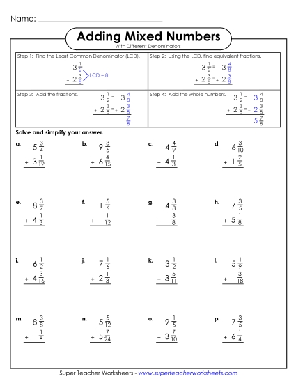 Adding Mixed Numbers: Different Denominators - Adding Mixed Numbers w/ Unlike Denominators (Vertical)
