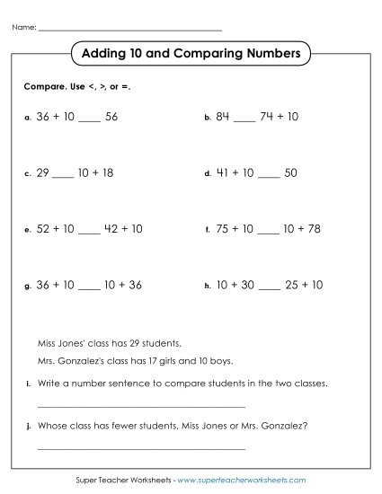 Adding 10 - Adding Multiples of 10 and Comparing Adding 10 - Adding Multiples of 10 and Comparing