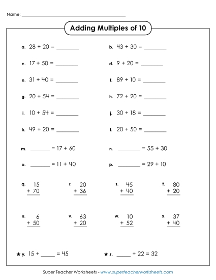 Adding Multiples of 10 - Adding Multiples of 10 (Horizontal & Vertical) Adding Multiples of 10 - Adding Multiples of 10 (Horizontal & Vertical)