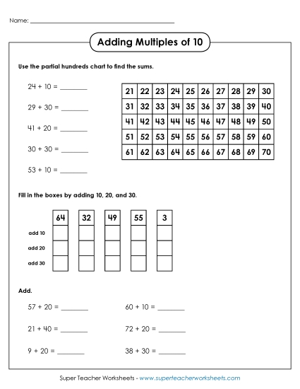 Adding Multiples of 10 - Adding Multiples of 10 (With Hundreds Chart) Adding Multiples of 10 - Adding Multiples of 10 (With Hundreds Chart)
