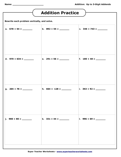 Addition (3-Digit Addends) - Addition: 3-Digits + 2-Digits Addition (3-Digit Addends) - Addition: 3-Digits + 2-Digits