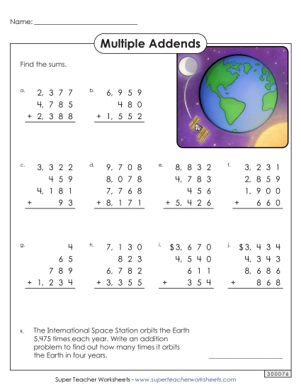 Four-Digit - Addition: 4 Addends Four-Digit - Addition: 4 Addends