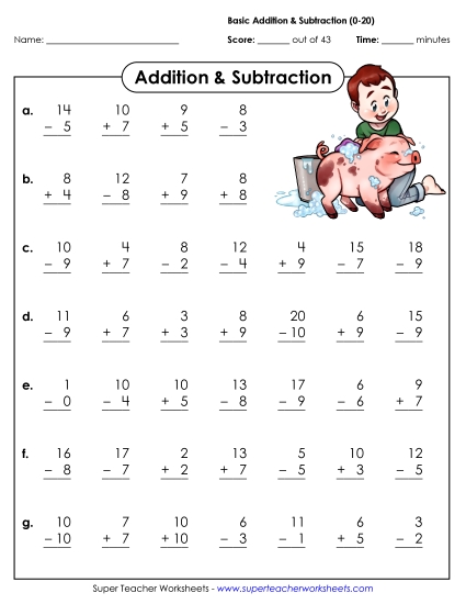 Practice Worksheets - Addition and Subtraction Facts: 0-20 Practice Worksheets - Addition and Subtraction Facts: 0-20