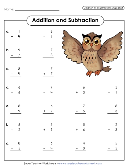 Practice Worksheets - Addition and Subtraction: Single-Digit Practice Worksheets - Addition and Subtraction: Single-Digit