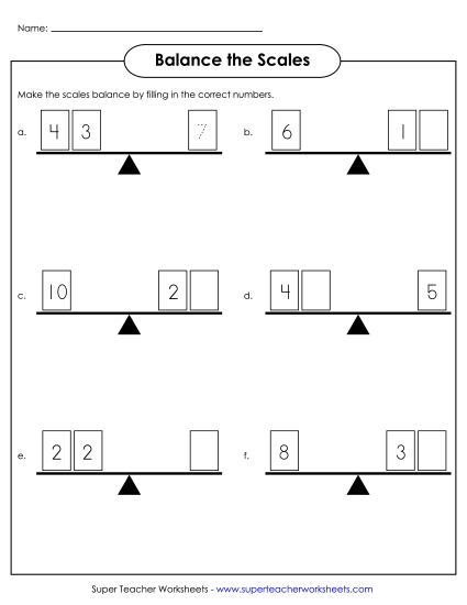 Addition Worksheets, Games, & Puzzles - Addition Balance Scales