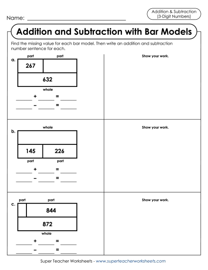 Addition & Subtraction (Mixed) - Addition Bar Models With Work Space