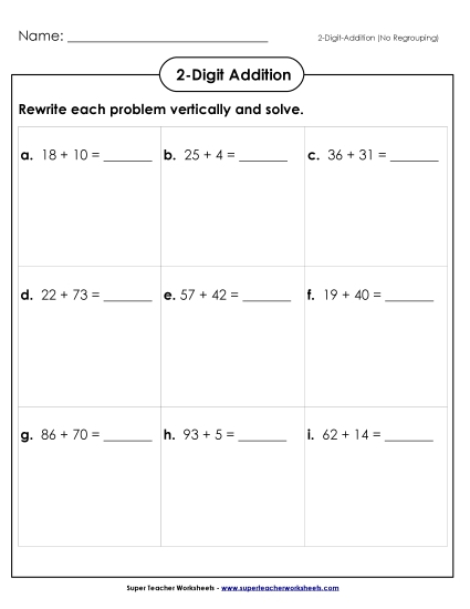 Addition (No Borrowing) - Addition Boxes: 2-Digit (No Regrouping) Addition (No Borrowing) - Addition Boxes: 2-Digit (No Regrouping)