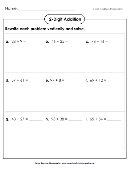Worksheets (2-Digit Addends) - Addition Boxes: 2-Digit (Regrouping) Worksheets (2-Digit Addends) - Addition Boxes: 2-Digit (Regrouping)