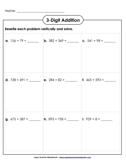 Addition (3-Digit Addends) - Addition Boxes: 3-Digit