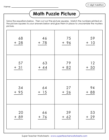 St. Pat's Addition - Addition (Carrying) - Leprechaun Picture Puzzle