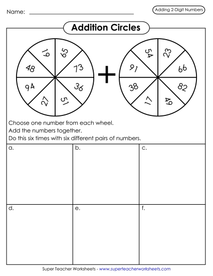 Worksheets (2-Digit Addends) - Addition Circles